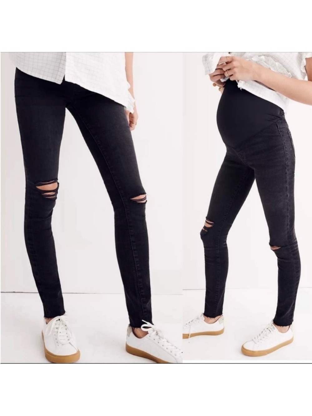 Madewell Maternity Over-the-Belly Distressed Skinny Jeans in Black Sea Grey